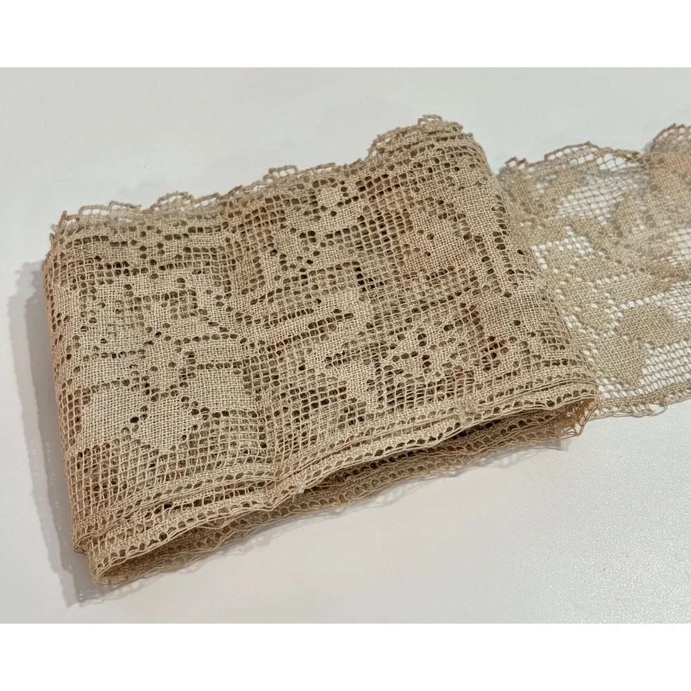 Antique Filet Lace Edging Scalloped Floral Trim Ecru Cotton 2 Yards 3.5 Wide